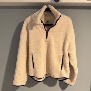 Universal Thread Cream Sherpa Pullover with Black Trim medium